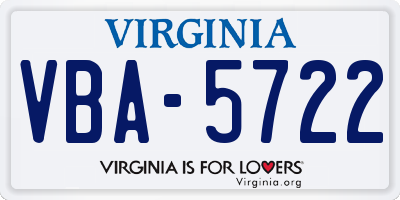 VA license plate VBA5722