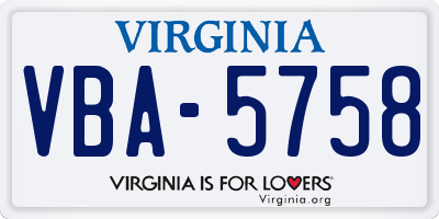 VA license plate VBA5758