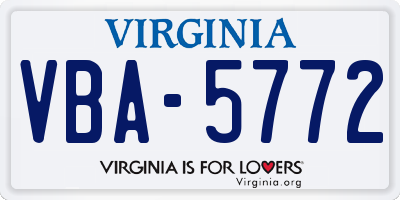 VA license plate VBA5772