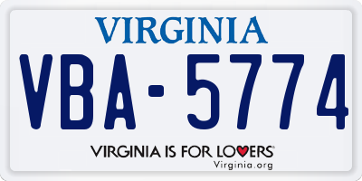 VA license plate VBA5774