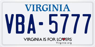 VA license plate VBA5777