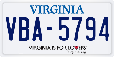 VA license plate VBA5794