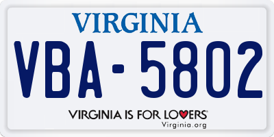 VA license plate VBA5802