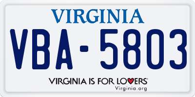 VA license plate VBA5803