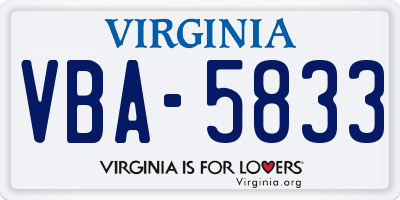 VA license plate VBA5833
