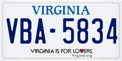 VA license plate VBA5834
