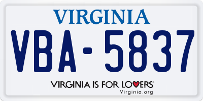 VA license plate VBA5837