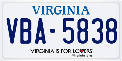 VA license plate VBA5838