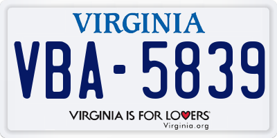 VA license plate VBA5839