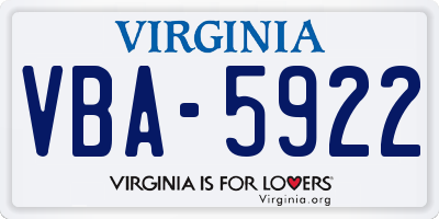 VA license plate VBA5922