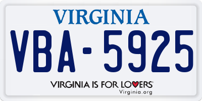 VA license plate VBA5925