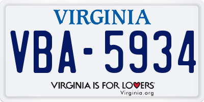 VA license plate VBA5934