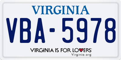 VA license plate VBA5978