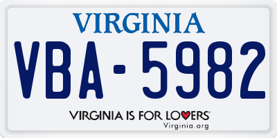 VA license plate VBA5982
