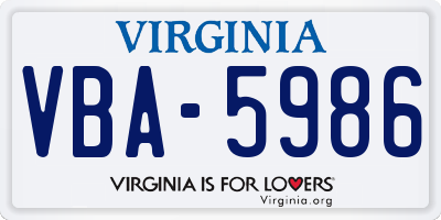 VA license plate VBA5986