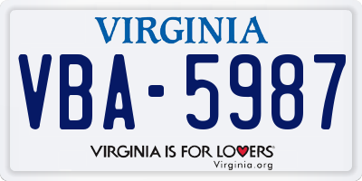 VA license plate VBA5987