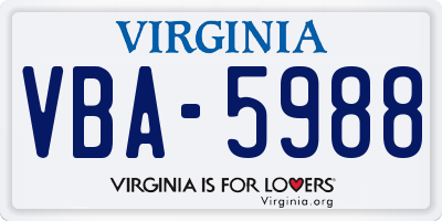 VA license plate VBA5988