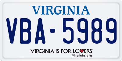 VA license plate VBA5989