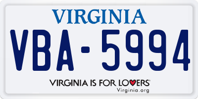 VA license plate VBA5994