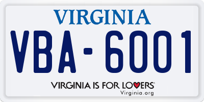 VA license plate VBA6001