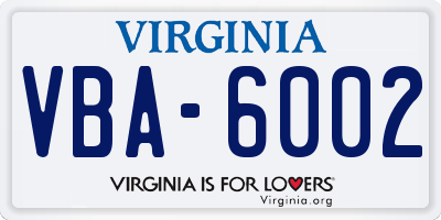 VA license plate VBA6002