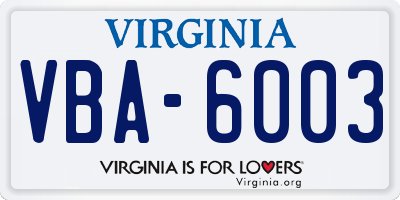VA license plate VBA6003