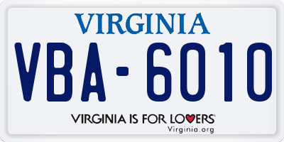 VA license plate VBA6010