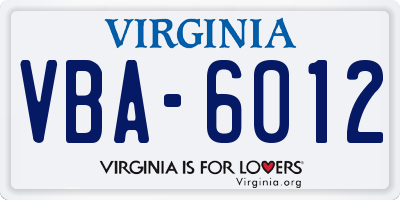 VA license plate VBA6012