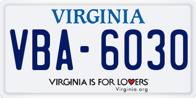 VA license plate VBA6030