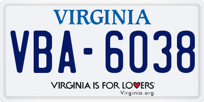 VA license plate VBA6038