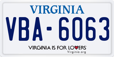 VA license plate VBA6063