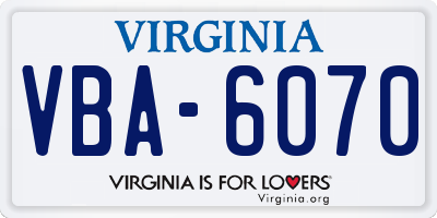 VA license plate VBA6070