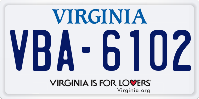 VA license plate VBA6102