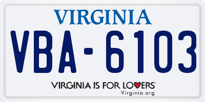 VA license plate VBA6103