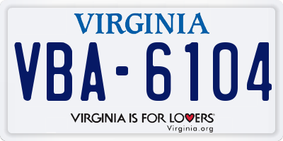 VA license plate VBA6104