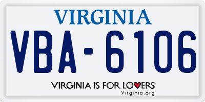 VA license plate VBA6106