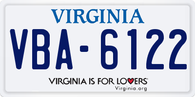 VA license plate VBA6122