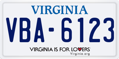 VA license plate VBA6123