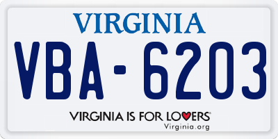 VA license plate VBA6203