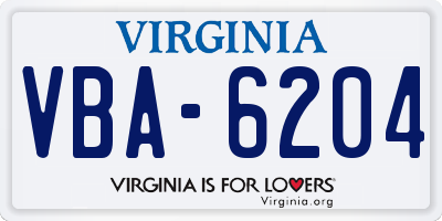 VA license plate VBA6204