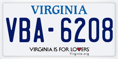 VA license plate VBA6208