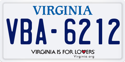 VA license plate VBA6212
