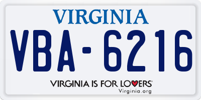VA license plate VBA6216