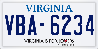 VA license plate VBA6234