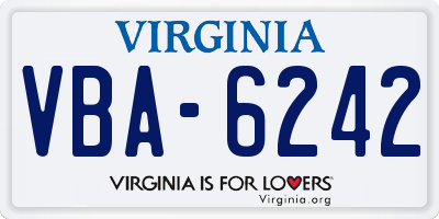 VA license plate VBA6242