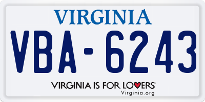 VA license plate VBA6243