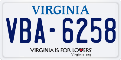 VA license plate VBA6258