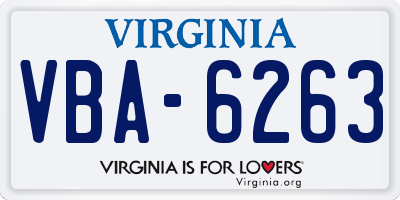 VA license plate VBA6263