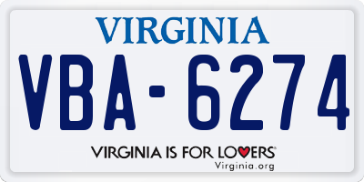 VA license plate VBA6274