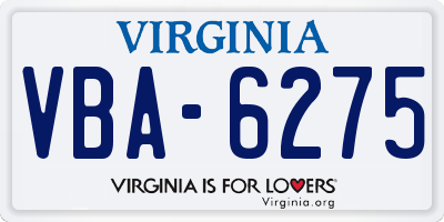 VA license plate VBA6275